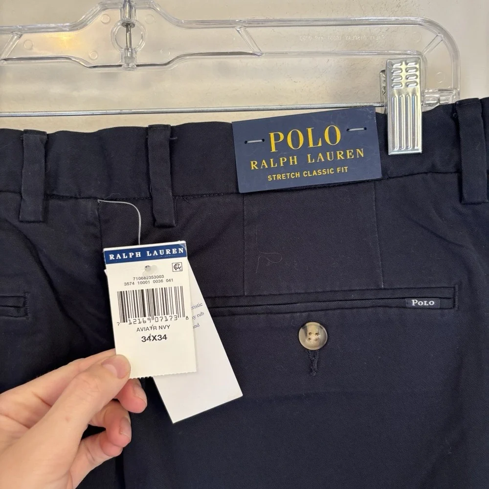 NEW Polo Ralph Lauren Pants Mens 34x34 Blue Classic Fit Chino Stretch Casual